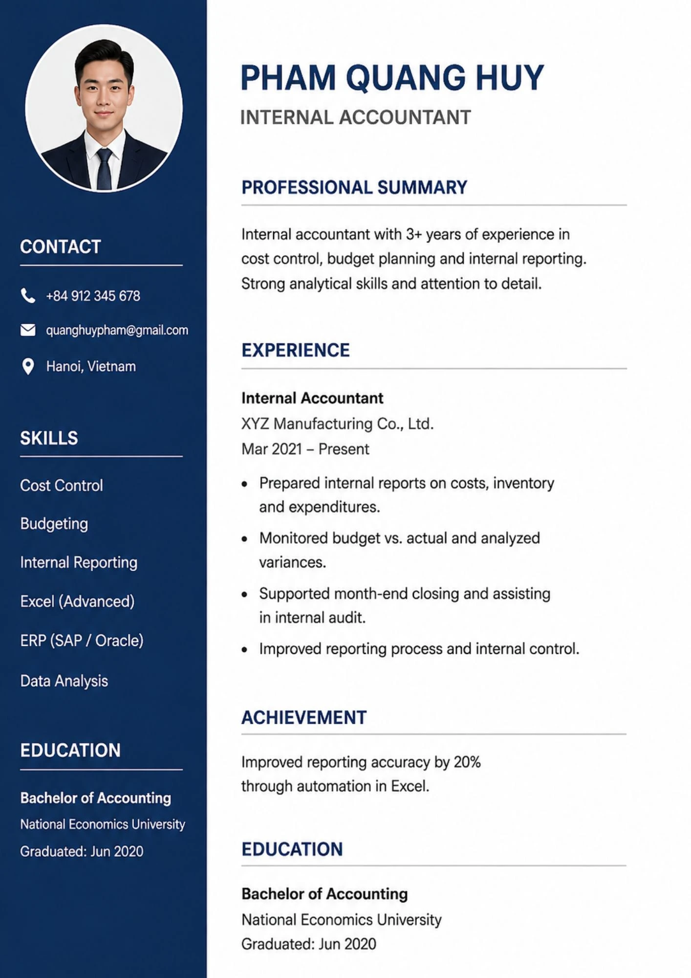 Mẫu CV kế toán thuế