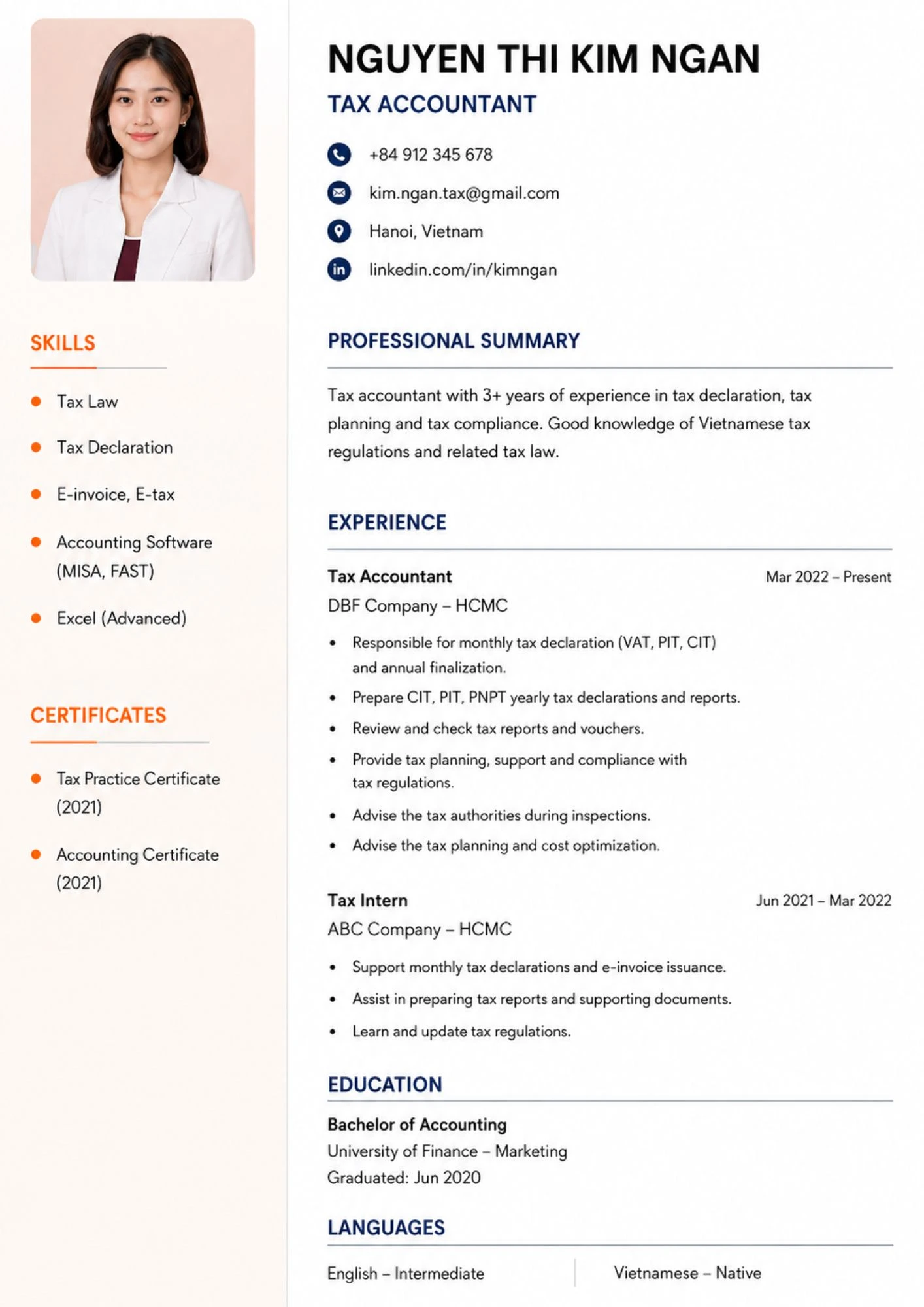 Mẫu CV kế toán công nợ