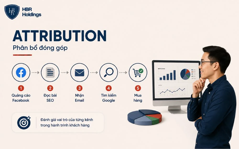 Attribution giúp xác định vai trò của từng kênh trong hành trình tạo chuyển đổi.