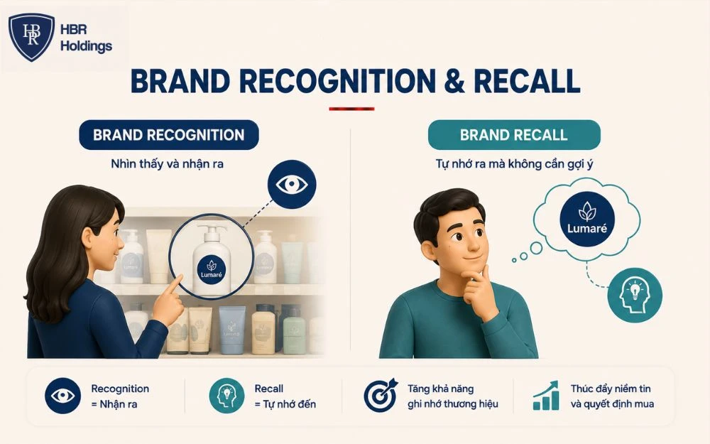 Brand Recognition giúp nhận ra thương hiệu, Brand Recall giúp tự nhớ đến thương hiệu.
