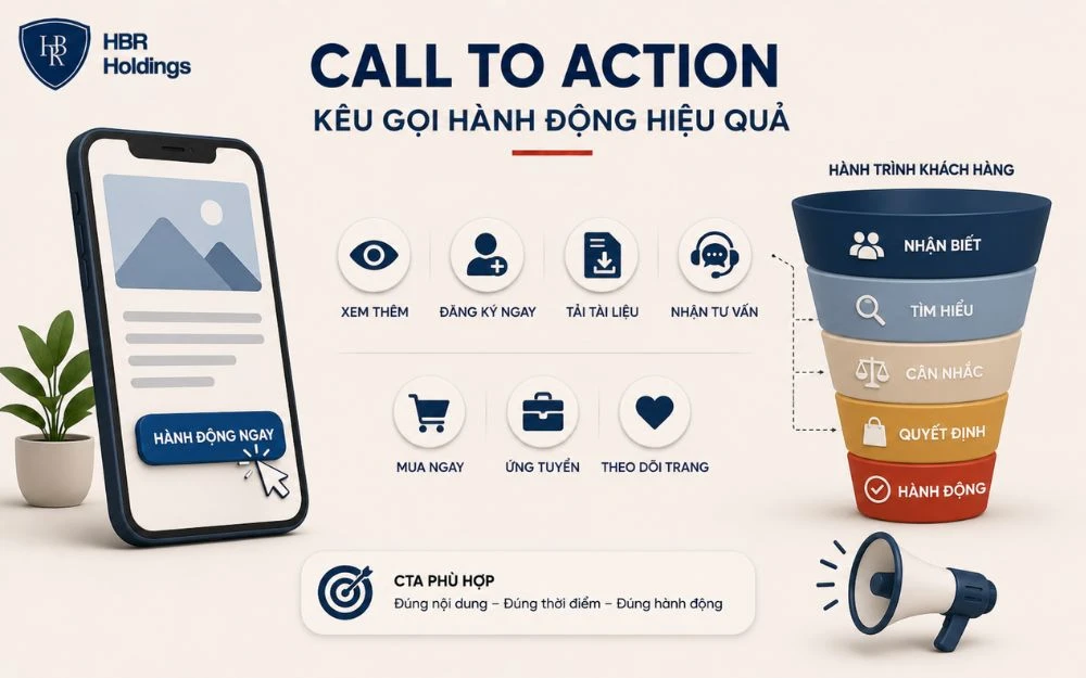 CTA định hướng khách hàng thực hiện hành động phù hợp theo từng giai đoạn.