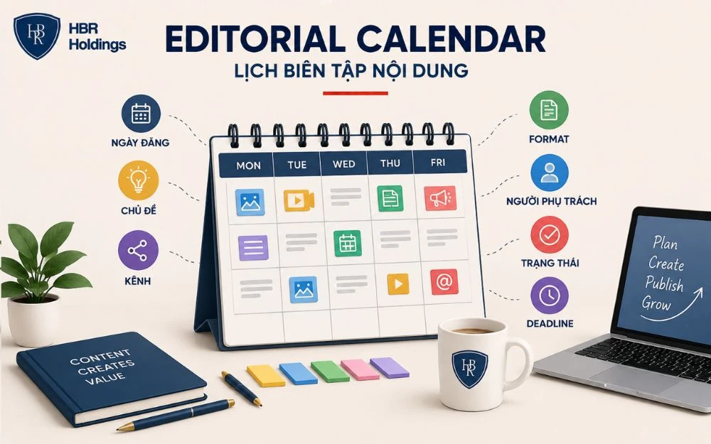 Editorial Calendar giúp đội Content duy trì lịch đăng đều và quản lý tiến độ hiệu quả.
