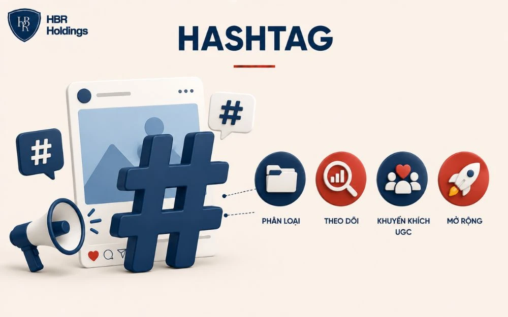 Hashtag giúp phân loại nội dung, theo dõi chiến dịch và mở rộng khả năng khám phá.