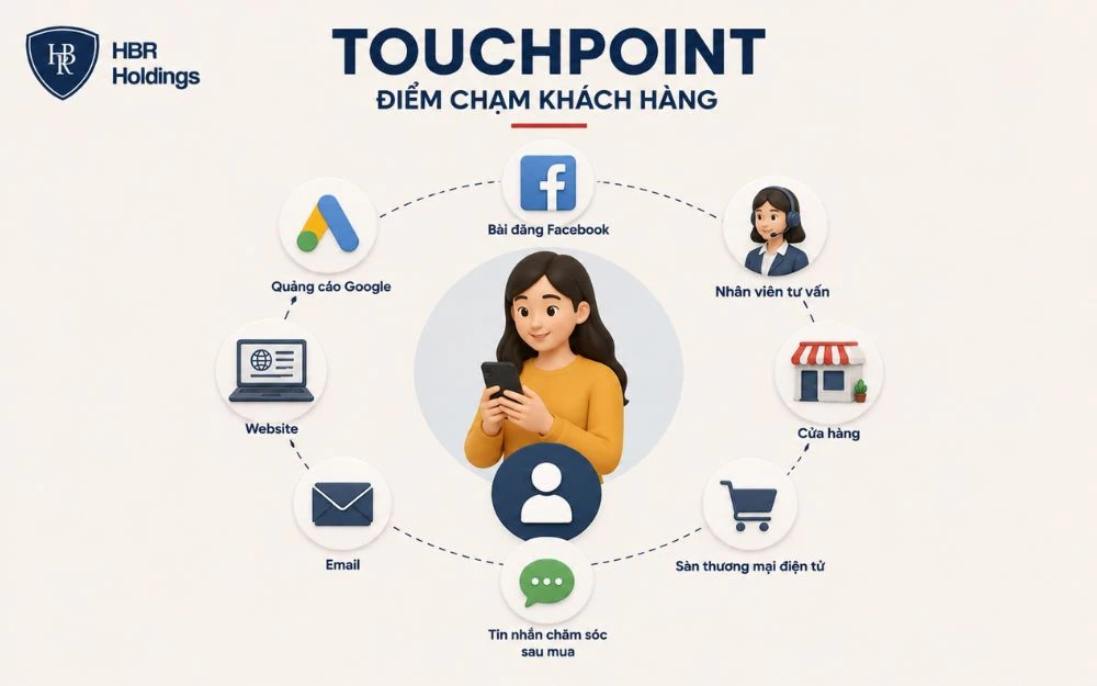Touchpoint kết nối thương hiệu với khách hàng qua nhiều kênh tương tác khác nhau.