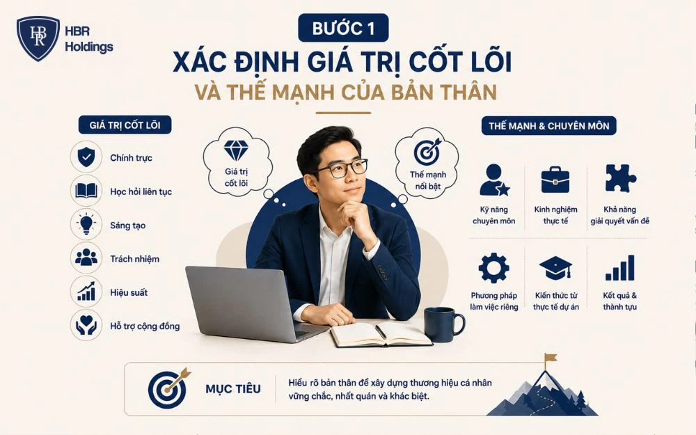 Xác định giá trị cốt lõi giúp xây dựng thương hiệu cá nhân nhất quán và khác biệt.