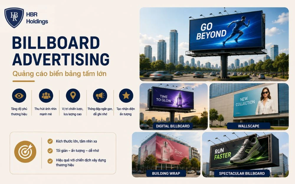 Billboard giúp thương hiệu tăng độ phủ, thu hút ánh nhìn và củng cố nhận diện mạnh mẽ.