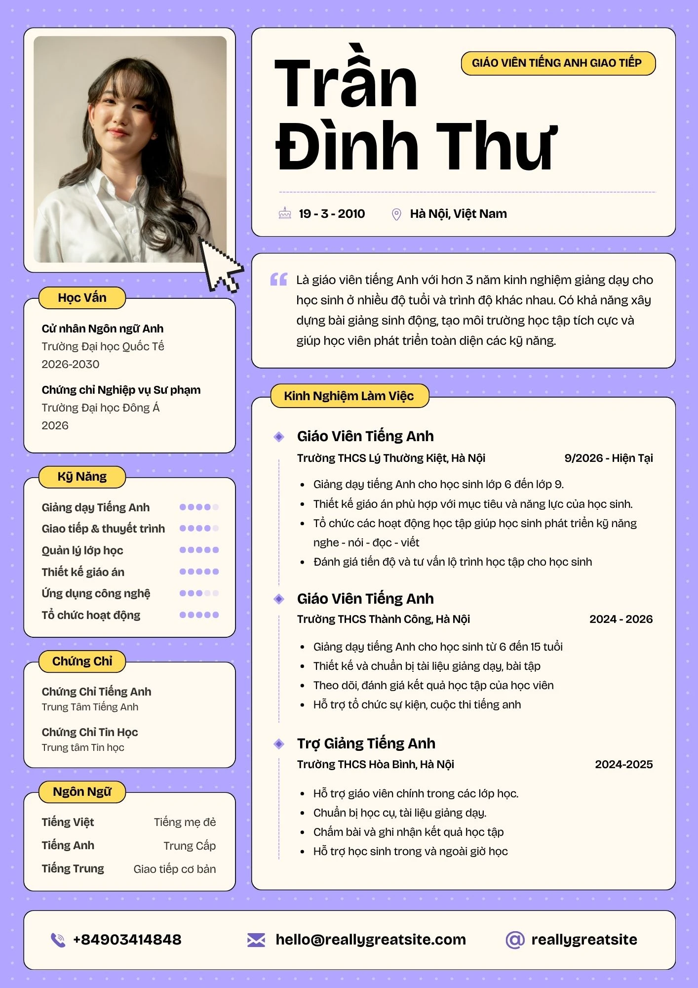 Mẫu CV giáo viên tiếng Anh giao tiếp