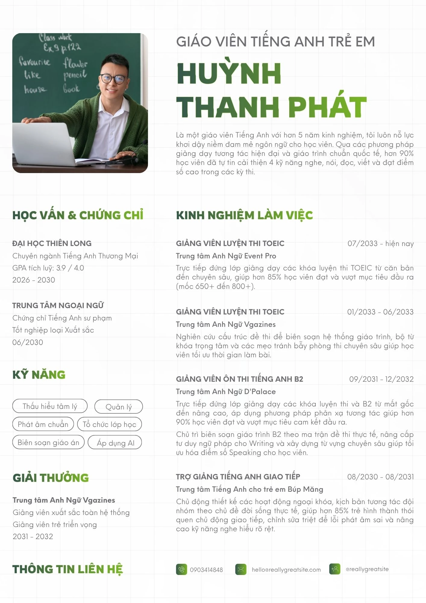 Mẫu CV giáo viên tiếng Anh trẻ em