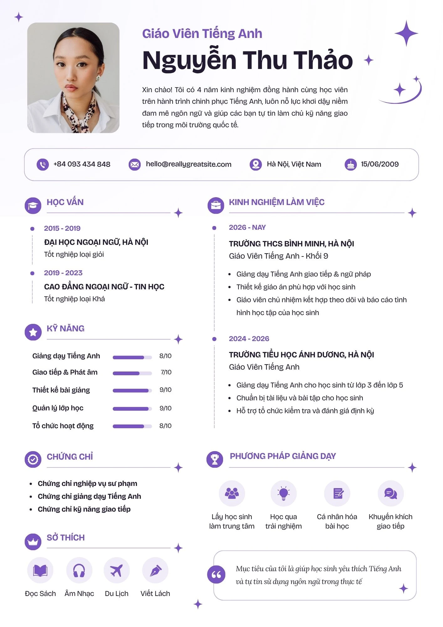 Mẫu CV giáo viên tiếng Anh