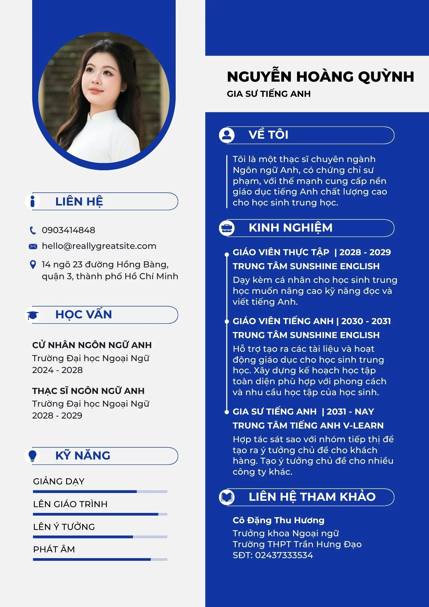 Mẫu CV gia sư tiếng Anh