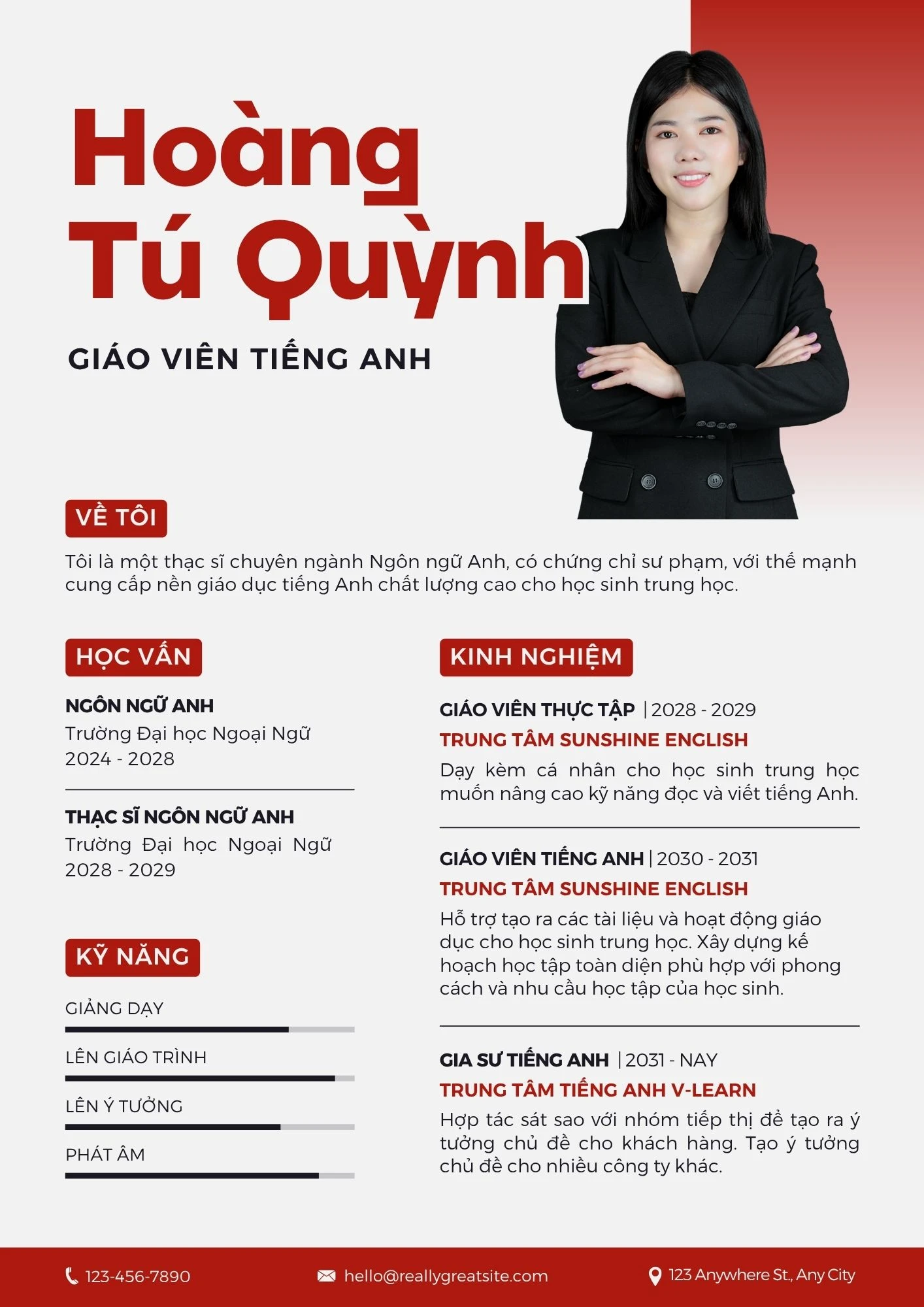 Mẫu CV giáo viên tiếng Anh chưa có kinh nghiệm