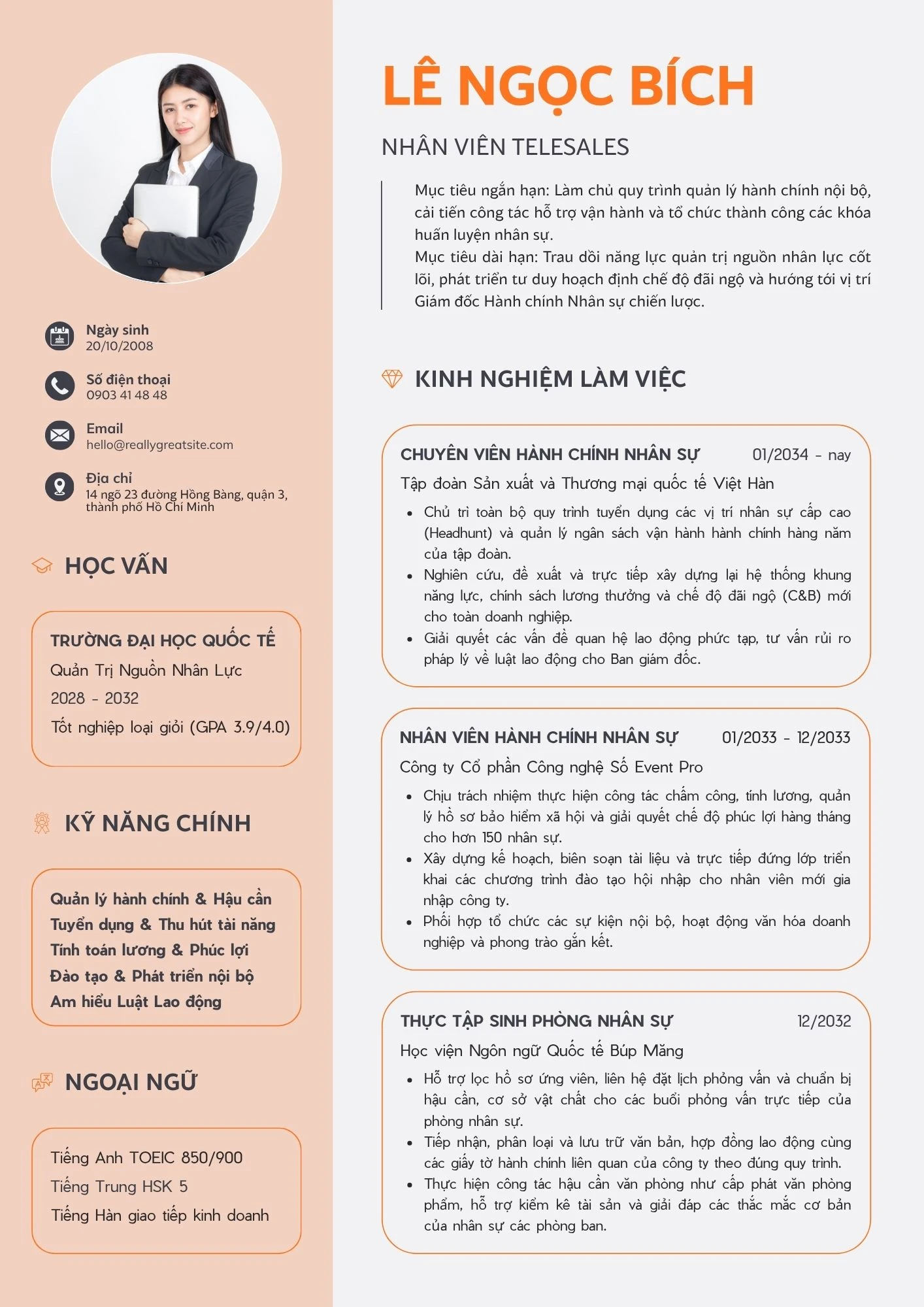 Mẫu CV nhân viên telesales
