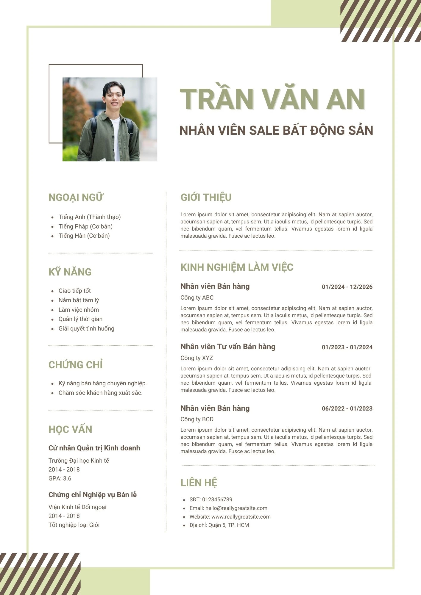 Mẫu CV nhân viên sales bất động sản