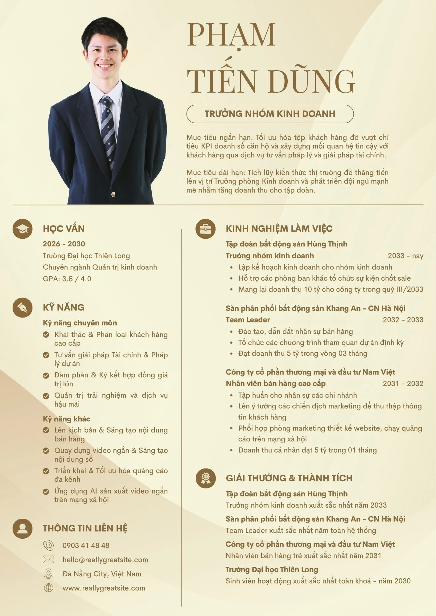 Mẫu CV trưởng nhóm kinh doanh