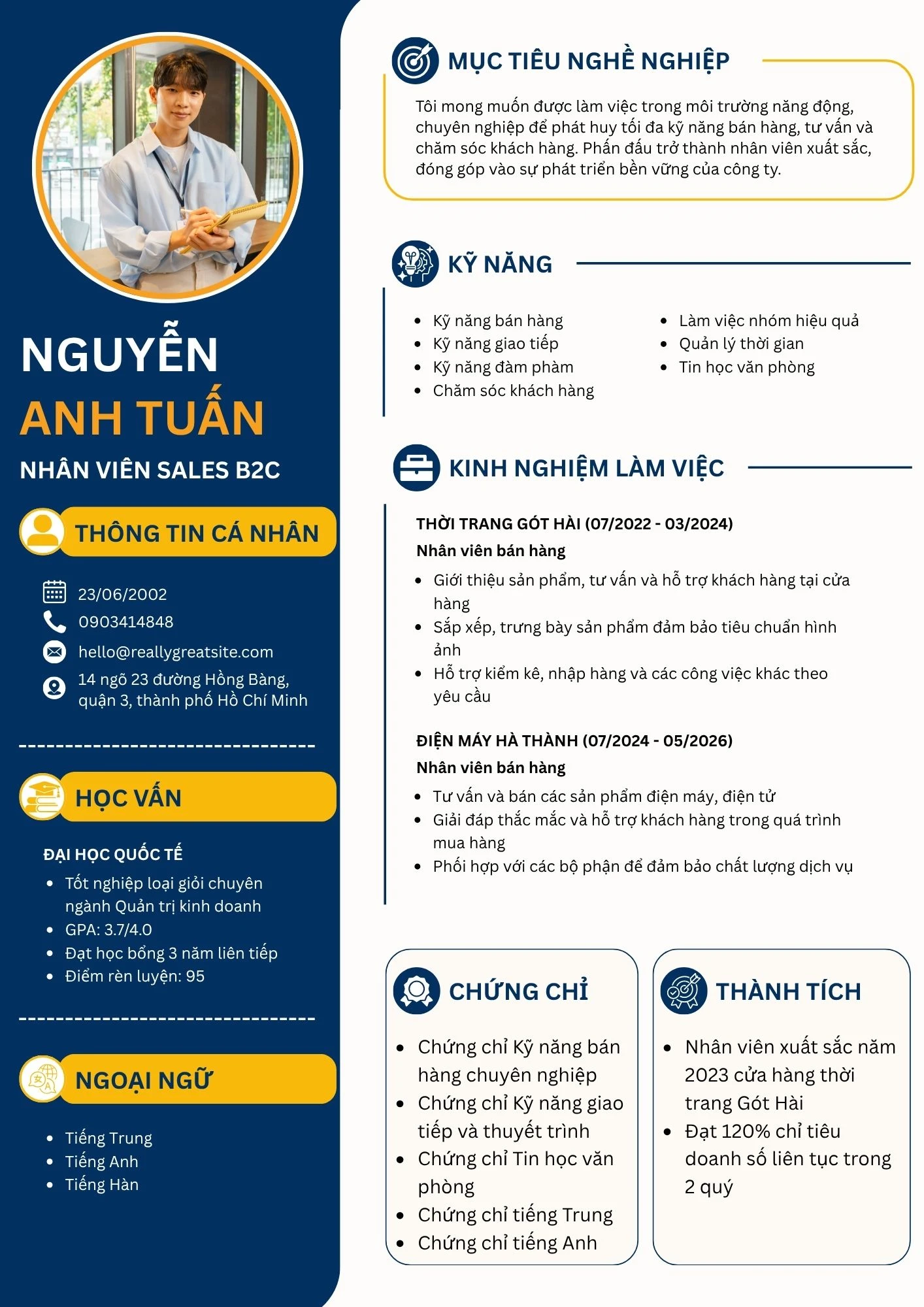 Mẫu CV nhân viên sales B2C