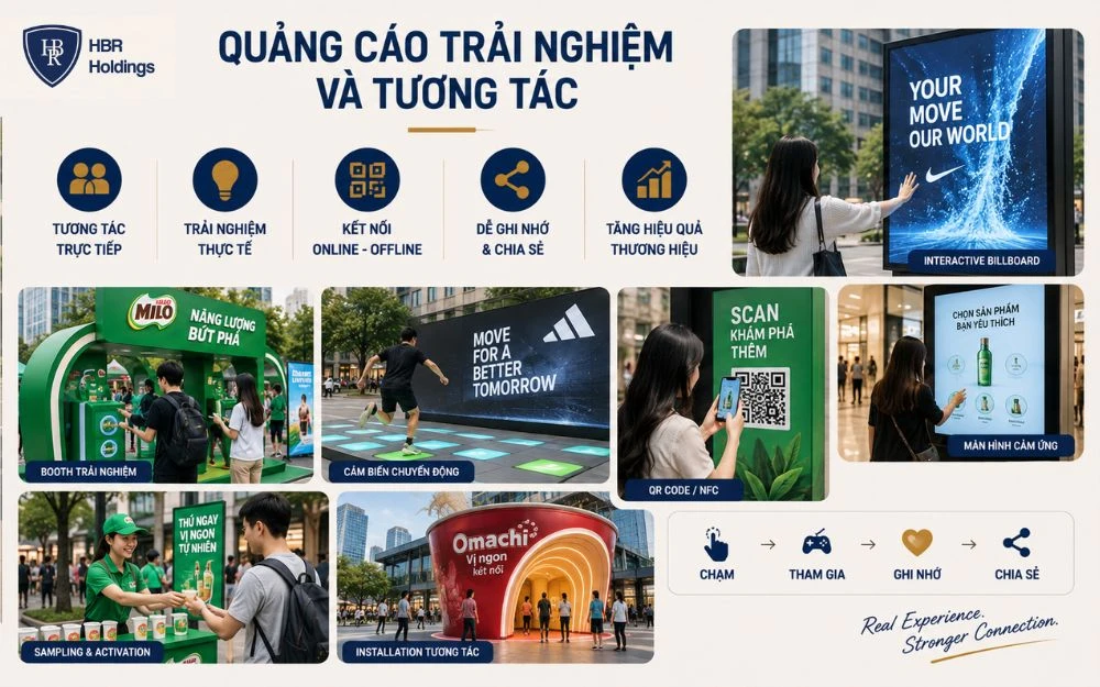 Experiential OOH tạo tương tác trực tiếp, tăng trải nghiệm và khả năng ghi nhớ thương hiệu.