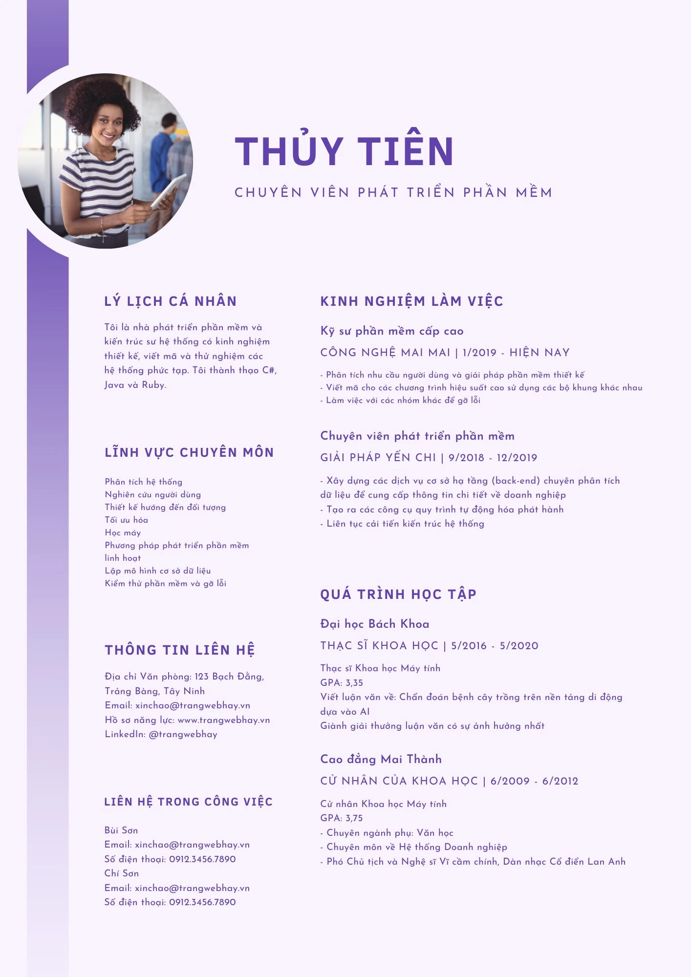 Mẫu CV chuyên viên phát triển phần mềm