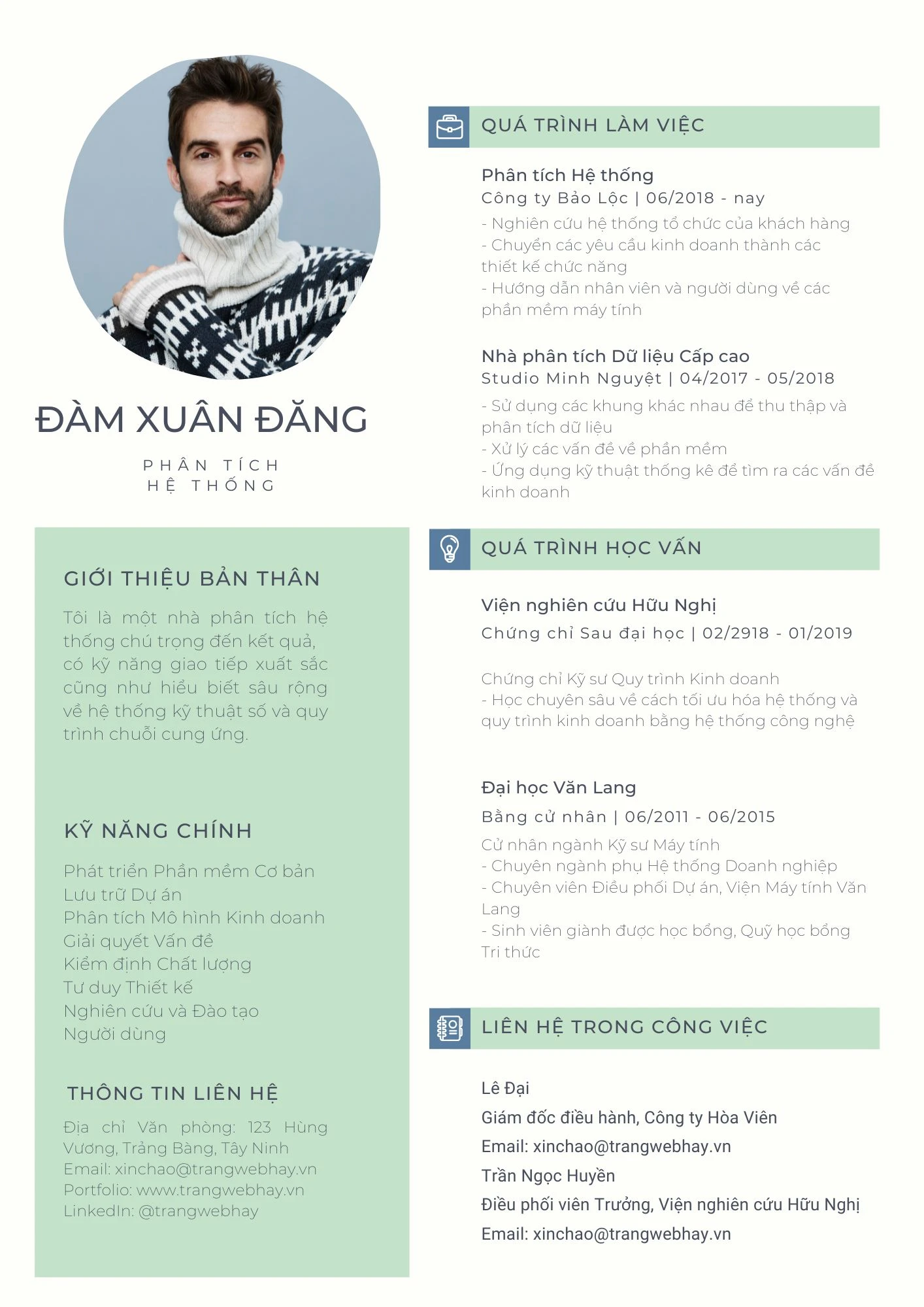 Mẫu CV chuyên viên phân tích hệ thống