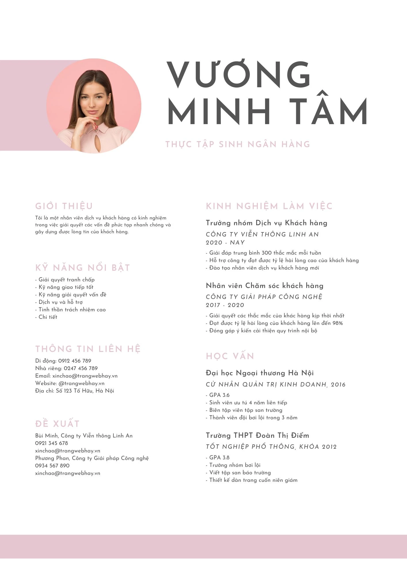 Mẫu CV thực tập sinh ngân hàng đúng chuẩn ATS