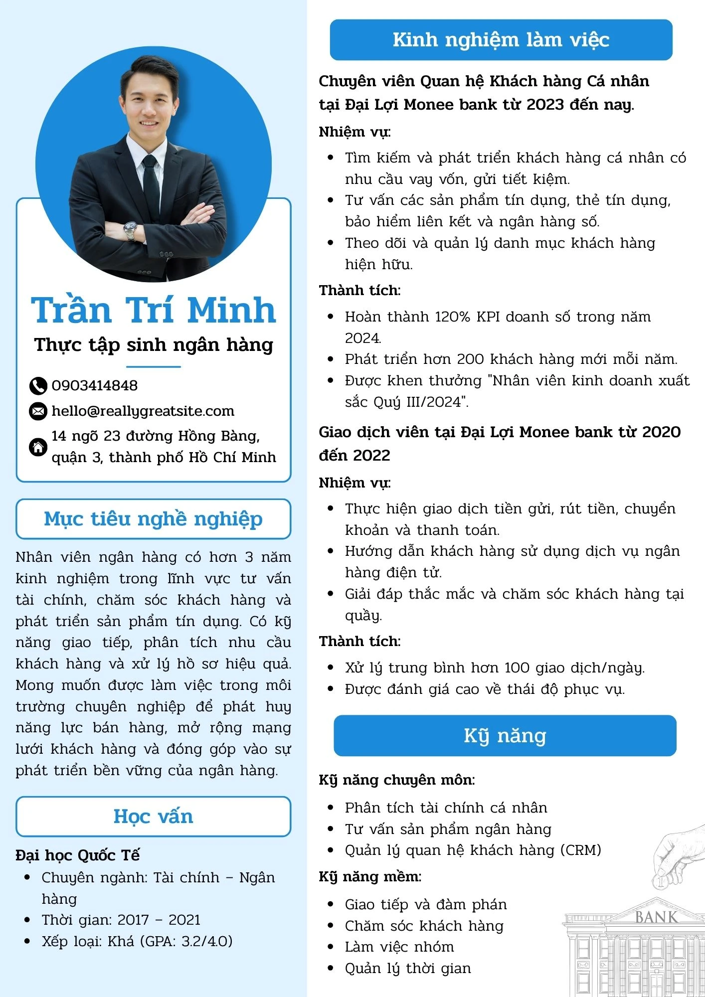 Mẫu CV tham khảo khi ứng tuyển thực tập tại BIDV