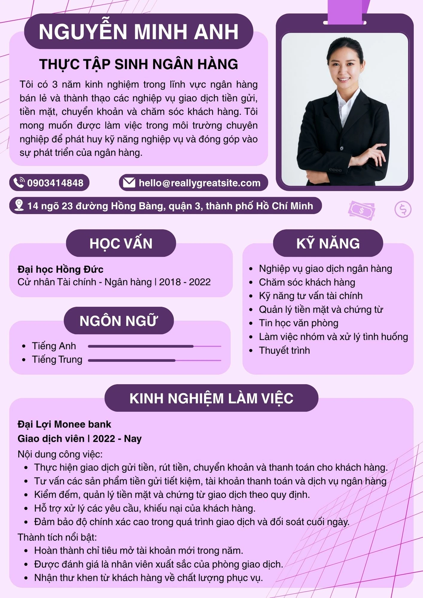 Mẫu CV tham khảo khi ứng tuyển thực tập tại Vietinbank