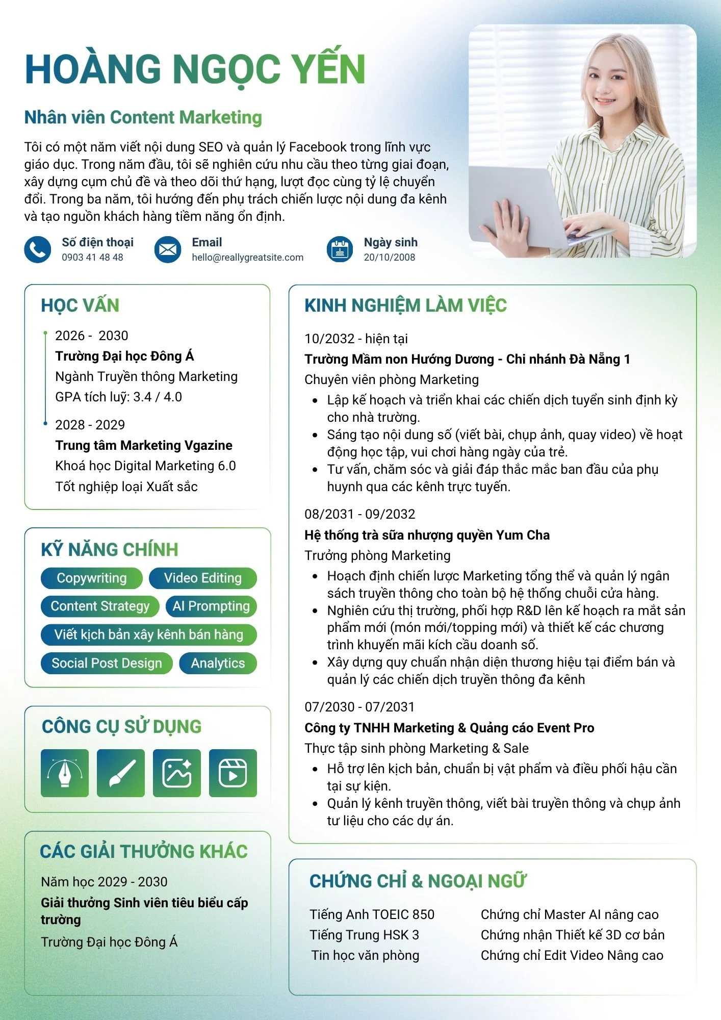 Mẫu cho nhân viên Content Marketing