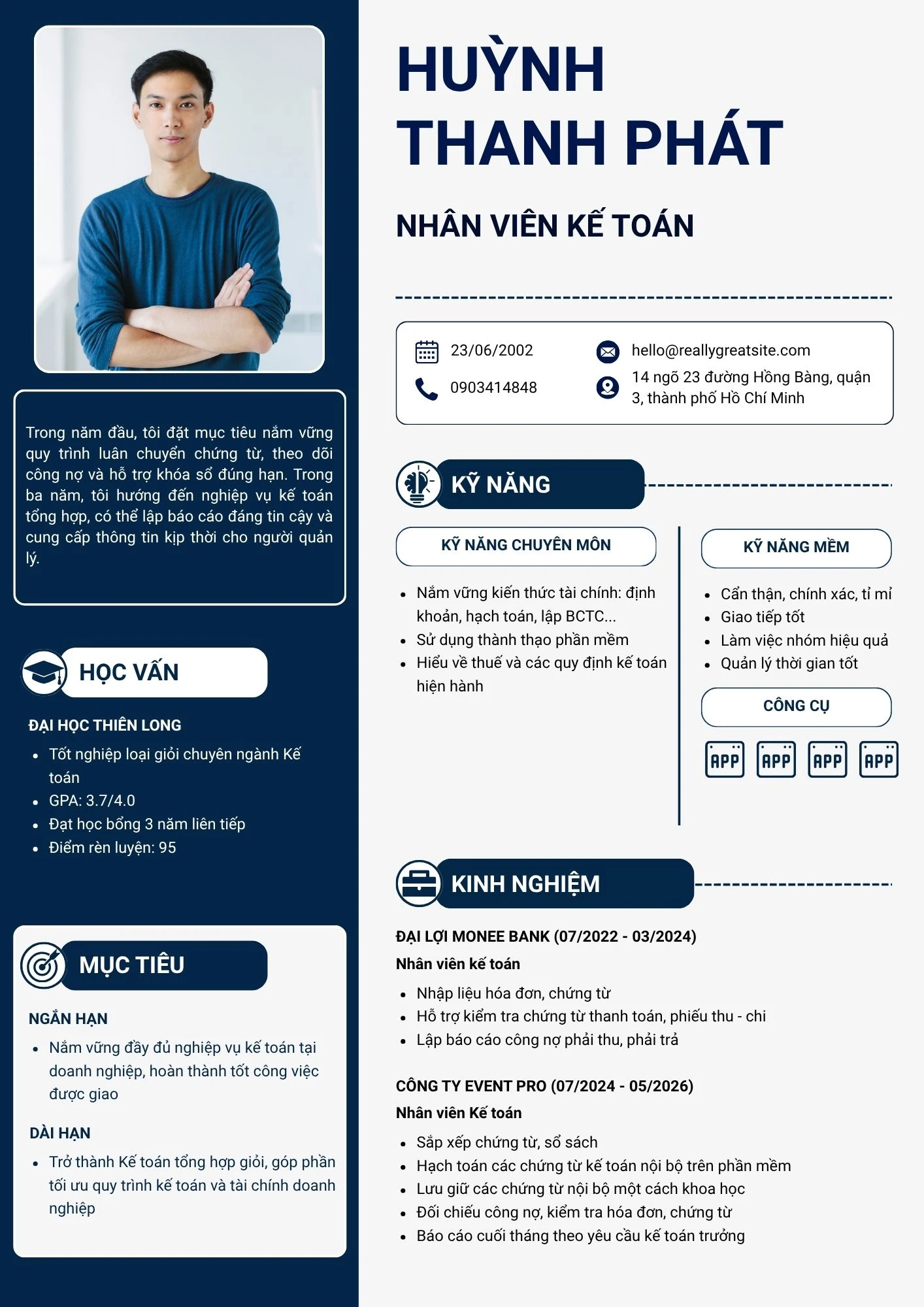 Mẫu cho sinh viên kế toán mới ra trường