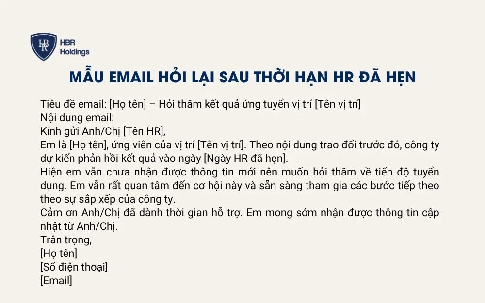 Mẫu email hỏi lại sau thời hạn HR đã hẹn