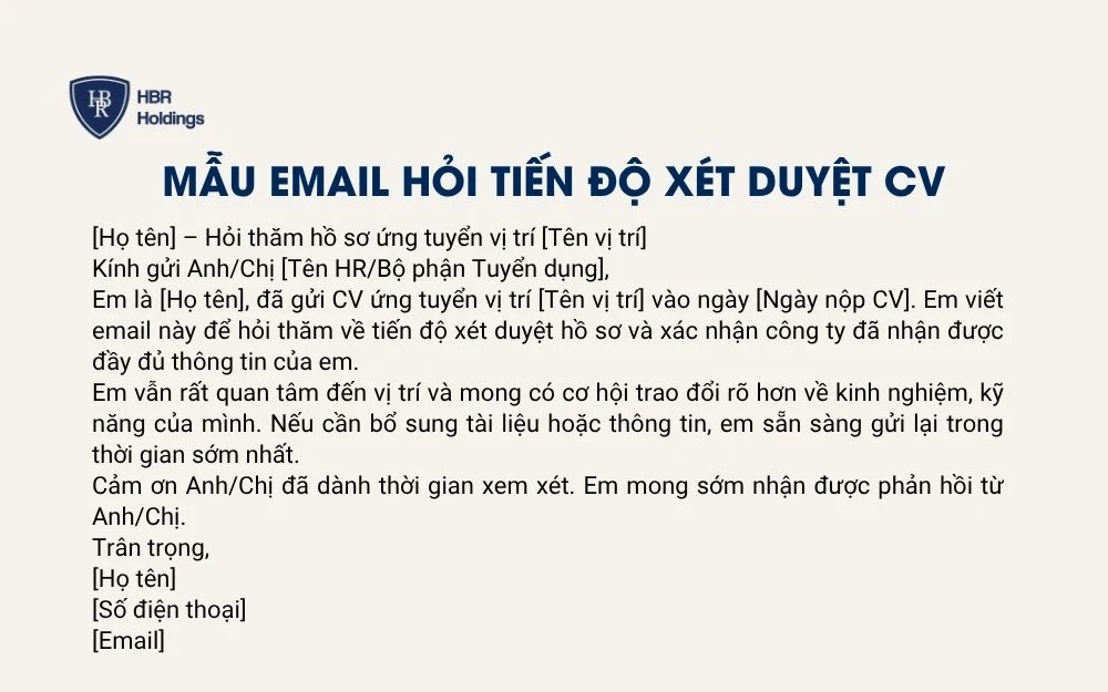 Mẫu email hỏi tiến độ xét duyệt CV