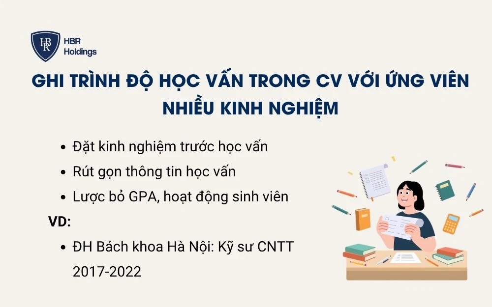 Cách ghi trình độ học vấn trong CV với ứng viên nhiều kinh nghiệm
