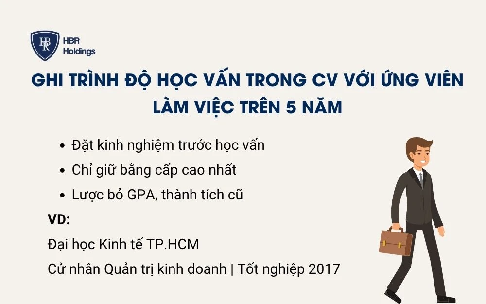 Cách ghi trình độ học vấn trong CV với người làm việc trên 5 năm