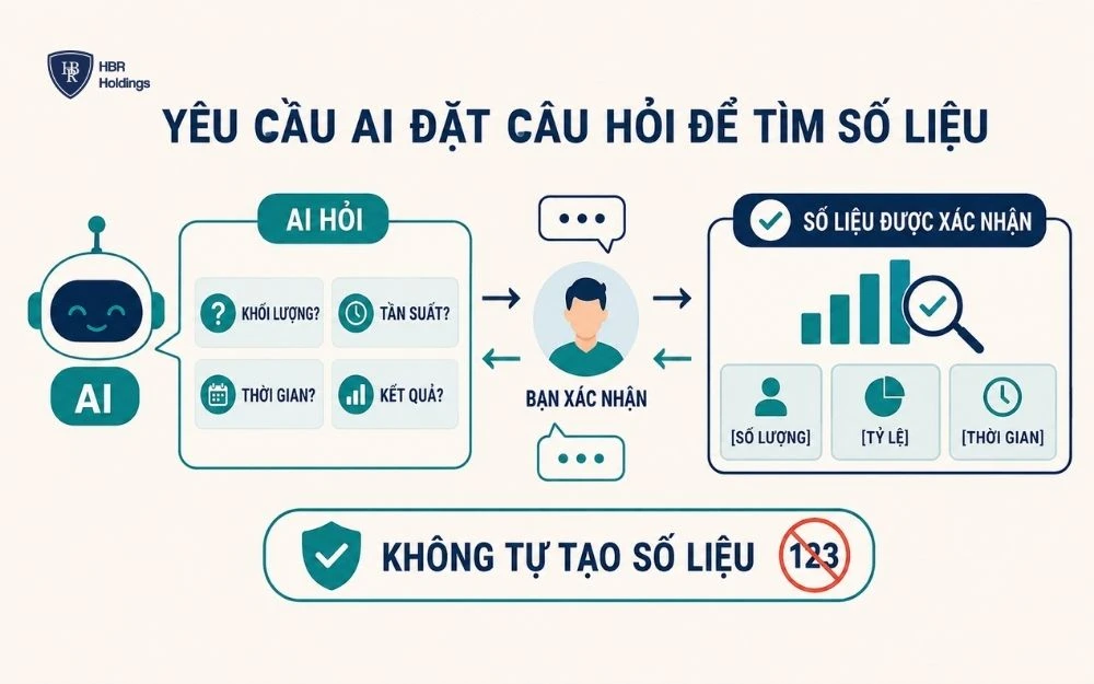 Yêu cầu AI đặt câu hỏi để tìm số liệu, không tự tạo số liệu