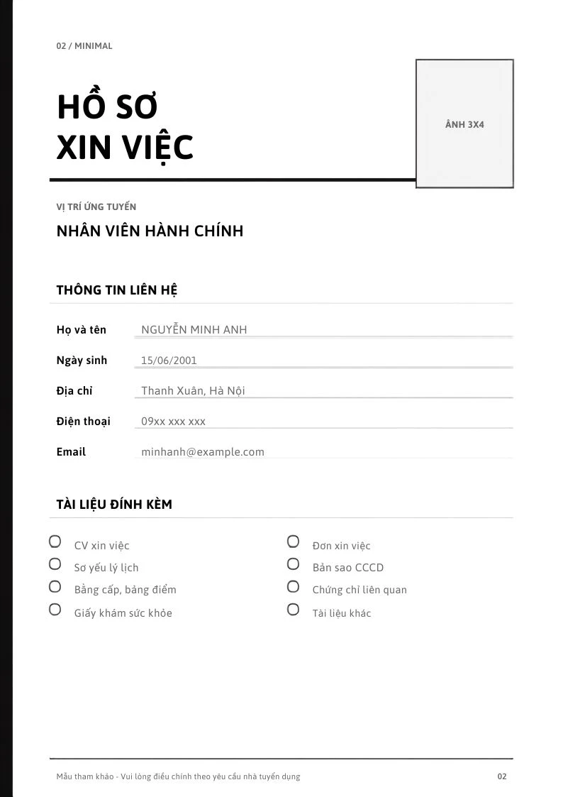 Mẫu bìa hồ sơ xin việc số 2