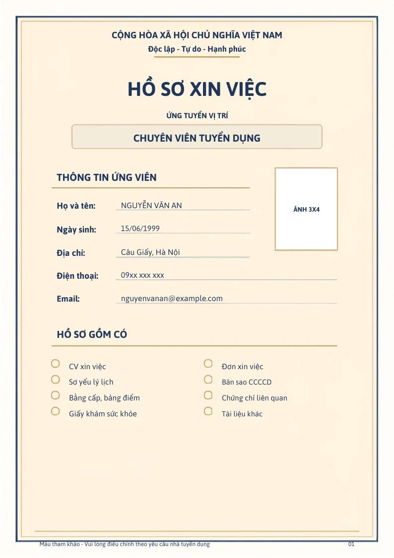 Mẫu bìa hồ sơ xin việc số 1