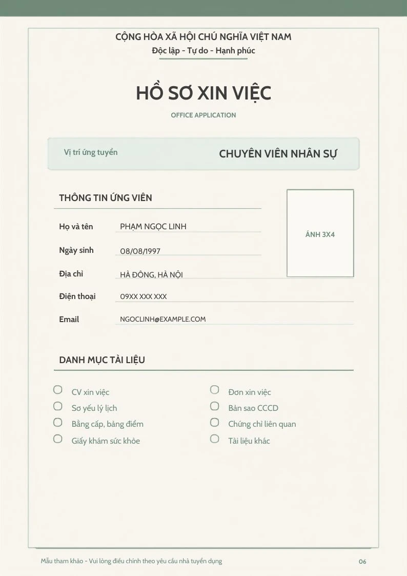 Mẫu bìa hồ sơ xin việc số 4