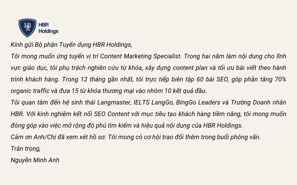 Mẫu cover letter Marketing