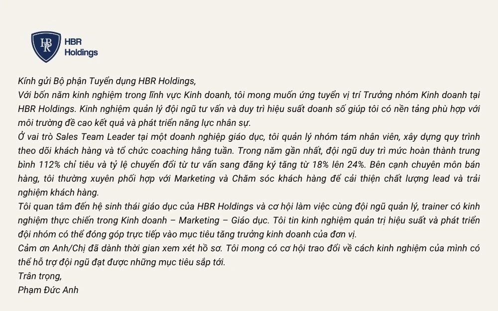 Mẫu cover letter khi chuyển ngành