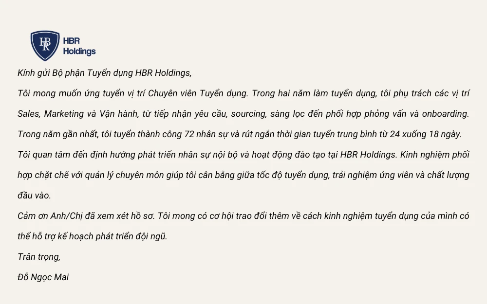 Mẫu cover letter Nhân sự