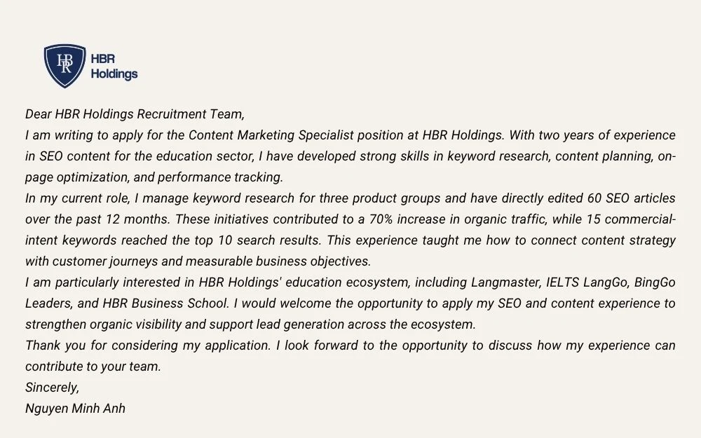 Mẫu cover letter tiếng Anh cơ bản