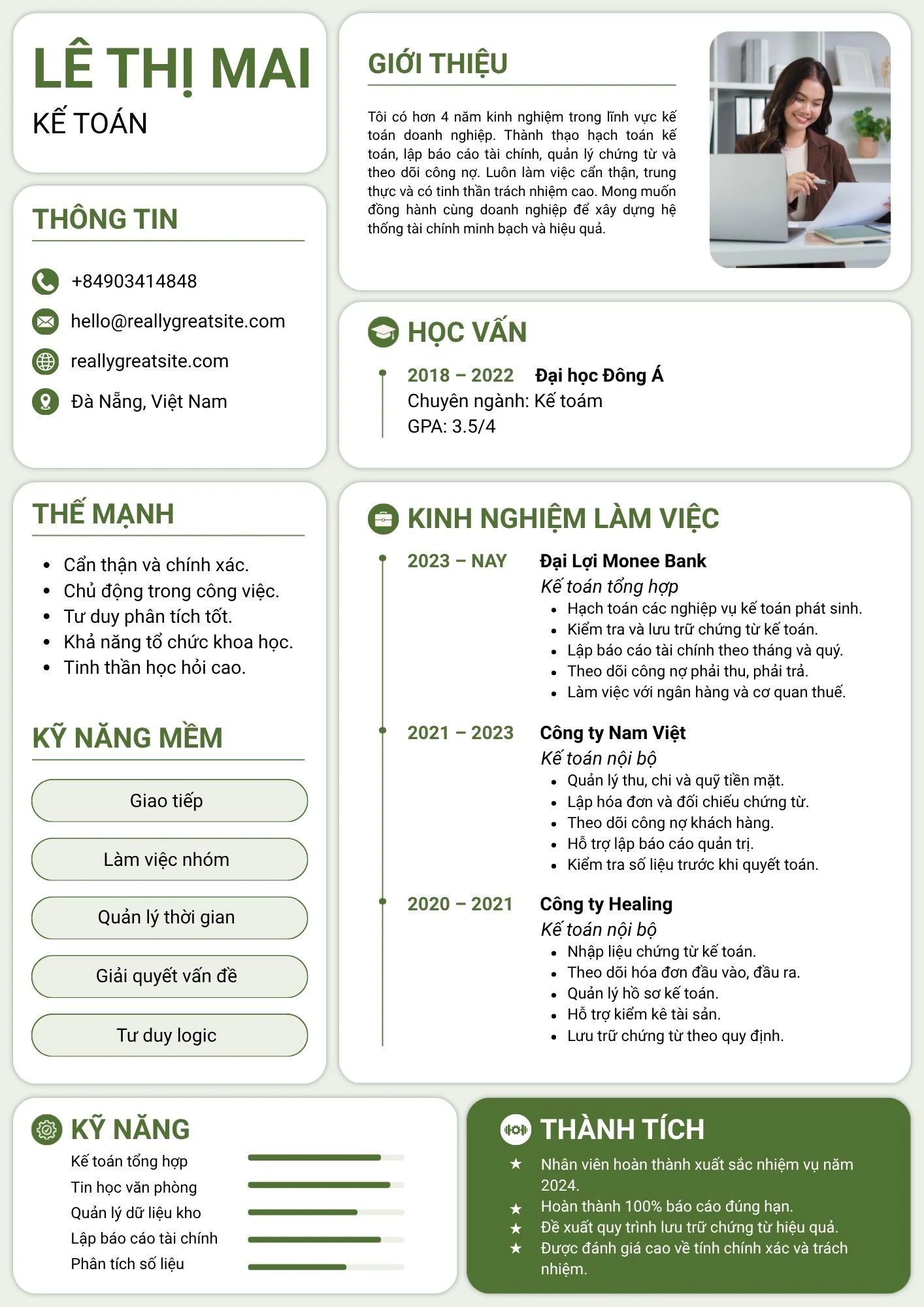 Mẫu CV kế toán nội bộ cho người có kinh nghiệm