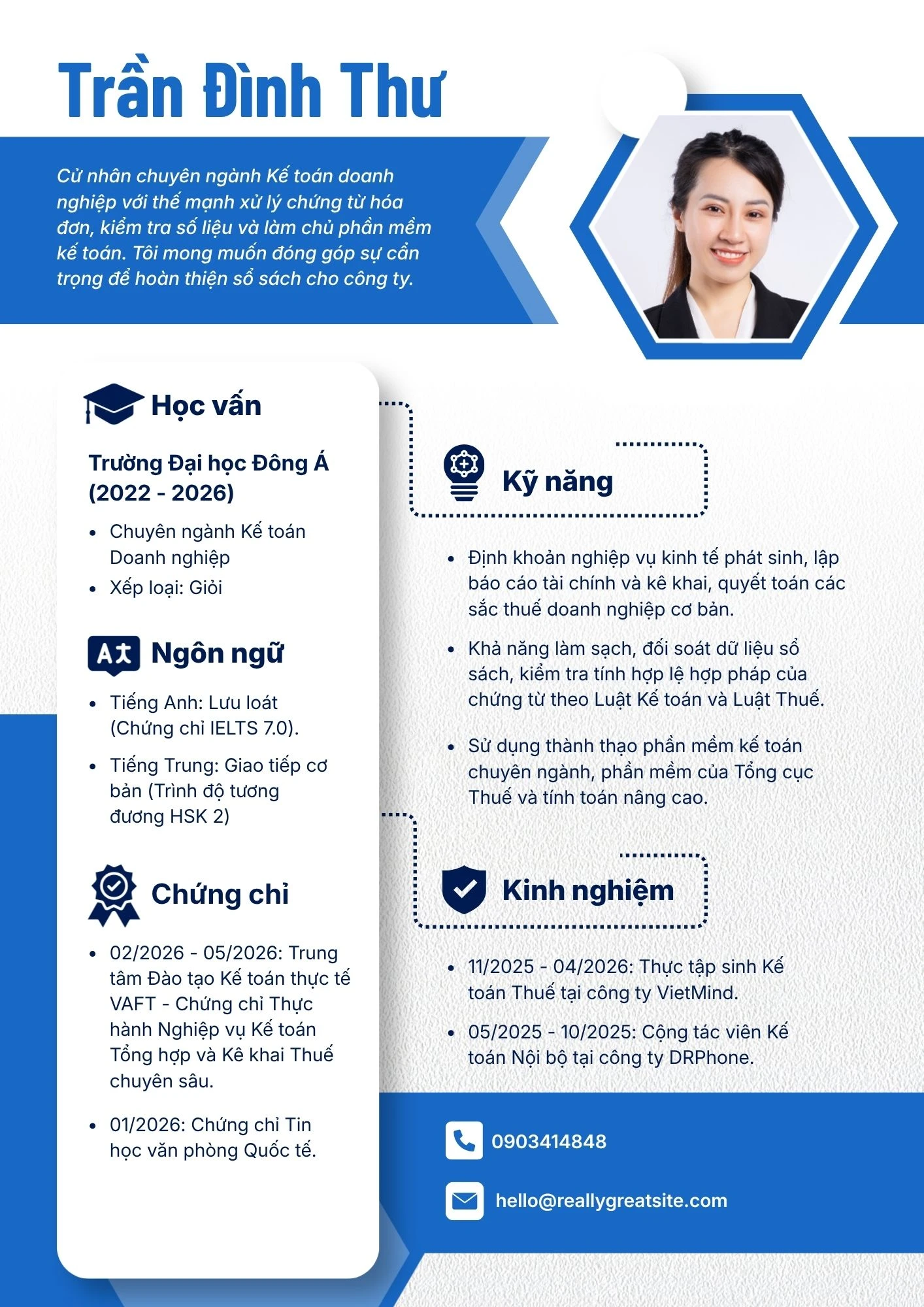 Mẫu CV kế toán nội bộ cho sinh viên mới tốt nghiệp