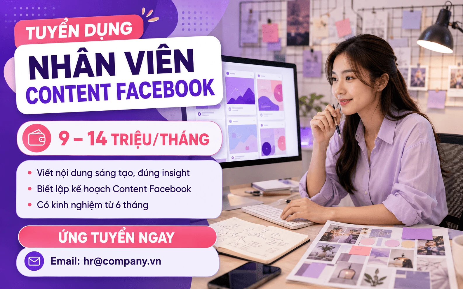 Mẫu đăng bài trên facebook tuyển dụng nhân viên content facebook